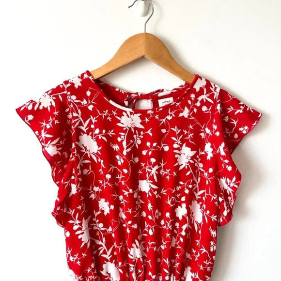 Aritzia Wilfred Fleurette  Ruffle Romper Goji Berry White Red Size XS - Picture 5 of 8